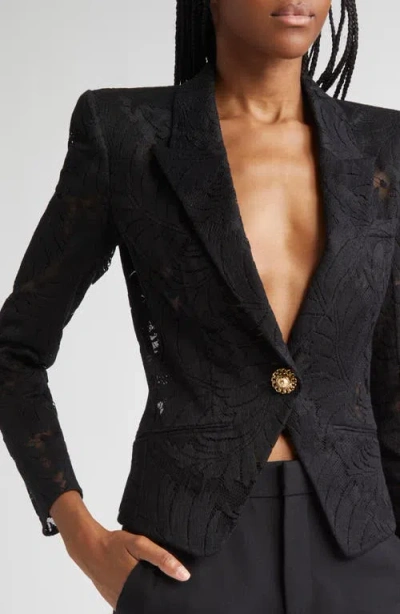 Balmain Lace-patterned Structured Jacket In Black