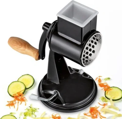 Zassenhaus Classic Drum Grater With Suction Base, 2 Grating Drums, Pestle, And Vegetable Cutter In Black