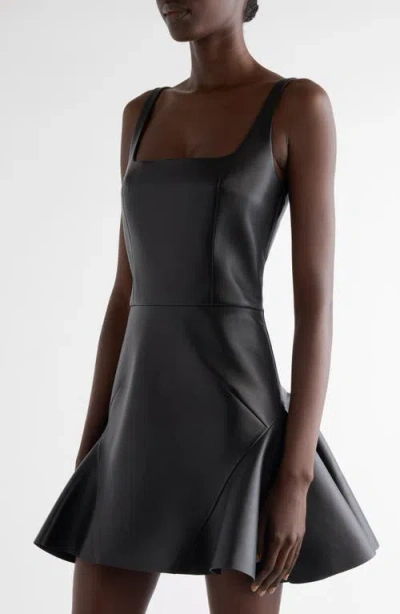 Givenchy Womens Fluted Sleeveless Leather Mini Dress Black