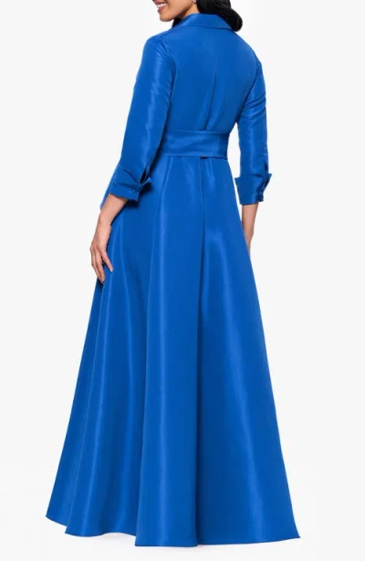 Betsy & Adam Ruffle Detail Taffeta Gown In Blue