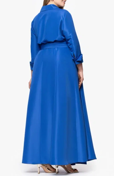 Betsy & Adam Ruffle Detail Taffeta Gown In Blue