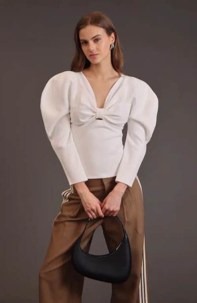 Avec Les Filles Women's Exaggerated-sleeve Bow Top In Neutral