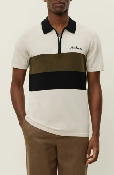 Les Deux Raul Colorblock Stripe Zip Polo In White
