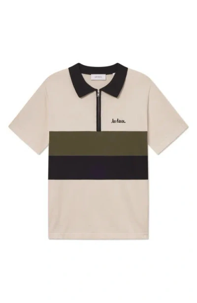Les Deux Raul Colorblock Stripe Zip Polo In White
