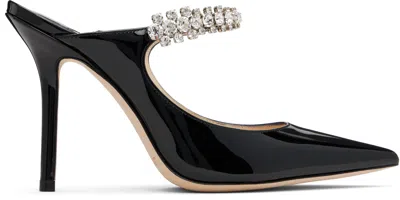 Jimmy Choo Bing 100 Black Patent Leather Clog With Crystal Strap In Gray