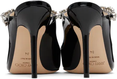 Jimmy Choo Bing 100 Black Patent Leather Clog With Crystal Strap In Gray