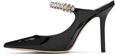 Jimmy Choo Bing 100 Black Patent Leather Clog With Crystal Strap In Gray