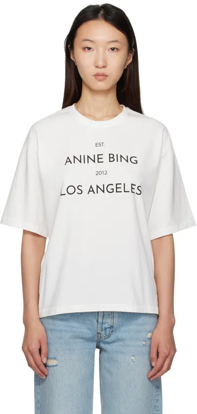 Anine Bing Graphic Print Crew Neck Short Sleeve Top In White