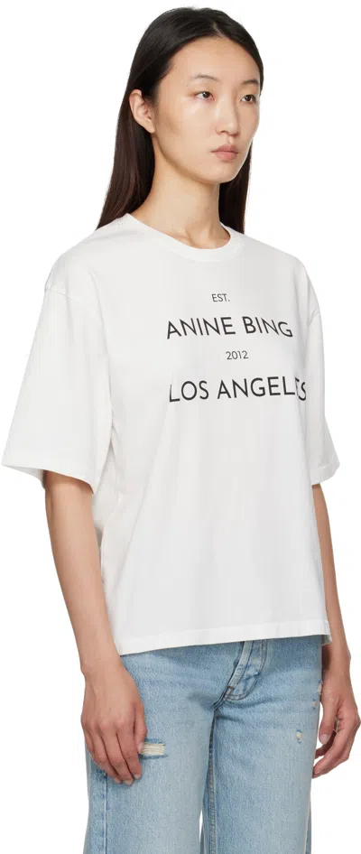 Anine Bing Graphic Print Crew Neck Short Sleeve Top In White