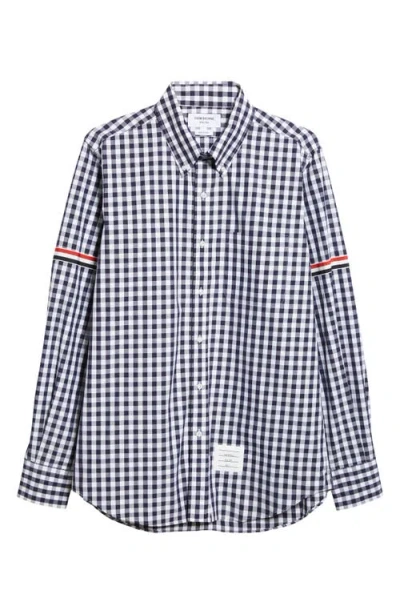 Thom Browne Gingham Check Poplin Armband Shirt In Blue