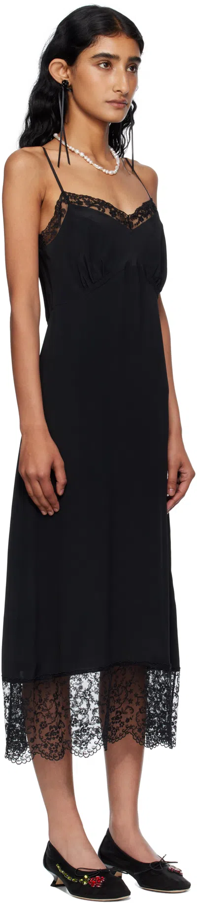 Simone Rocha Floral-jacquard Silk-satin Midi Slip Dress In Black