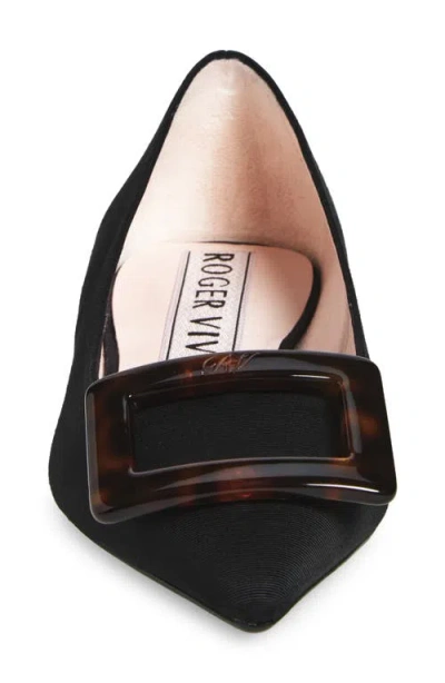 Roger Vivier Gommettine Leather Ballet Flats With Tonal Buckle In Black