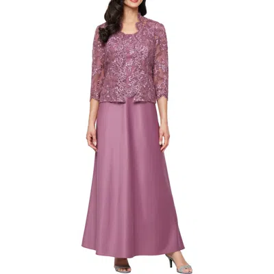 Alex Evenings Embroidered Mock Two-piece Gown With Jacket In Purple