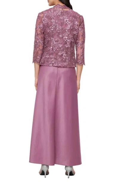 Alex Evenings Embroidered Mock Two-piece Gown With Jacket In Purple