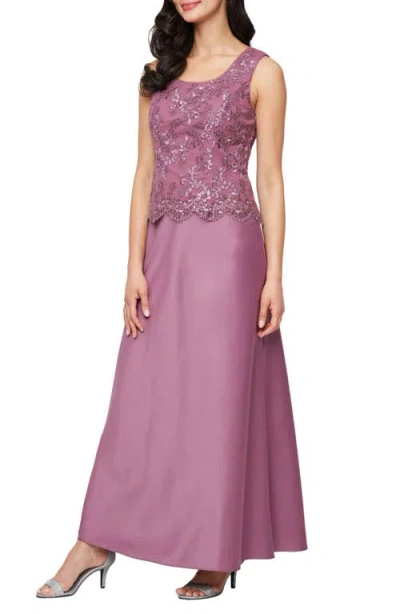 Alex Evenings Embroidered Mock Two-piece Gown With Jacket In Purple