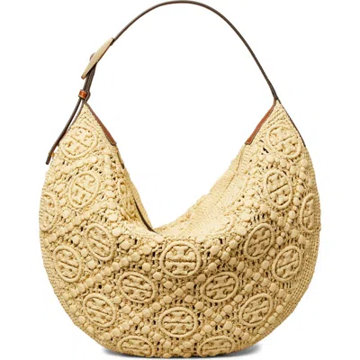 Tory Burch T Monogram Raffia Balloon Bag In Beige
