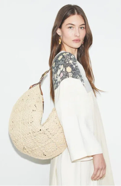 Tory Burch T Monogram Raffia Balloon Bag In Beige