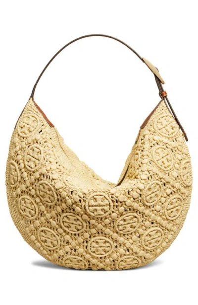 Tory Burch T Monogram Raffia Balloon Bag In Beige