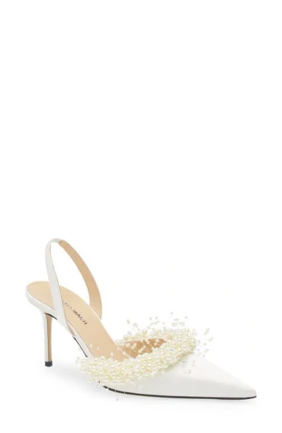 Mach&mach Floating Pearl 85 Satin Slingback Pumps In White