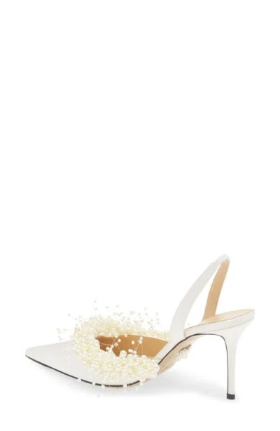 Mach&mach Floating Pearl 85 Satin Slingback Pumps In White