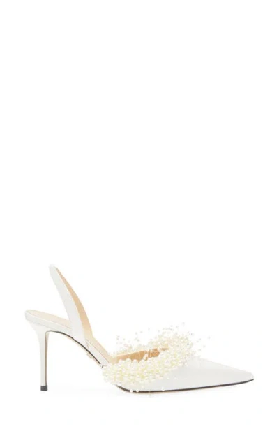 Mach&mach Floating Pearl 85 Satin Slingback Pumps In White