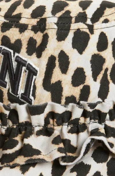 Ganni Leopard Print Canvas Bucket Hat With Ruffled Detailing In Animal Print