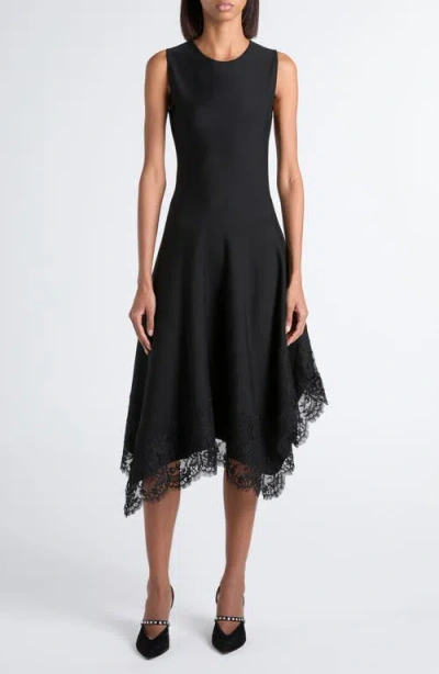 Alexander Mcqueen Asymmetric Hem Lace Trim Sleeveless Dress In Black