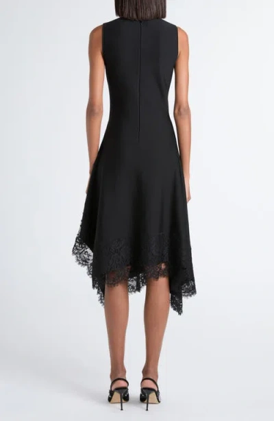 Alexander Mcqueen Asymmetric Hem Lace Trim Sleeveless Dress In Black