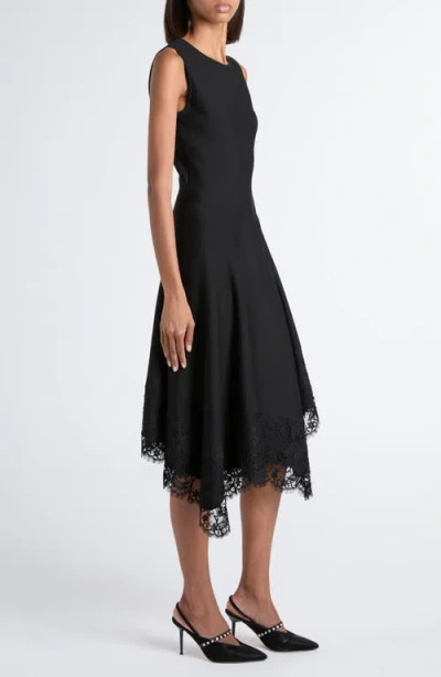 Alexander Mcqueen Asymmetric Hem Lace Trim Sleeveless Dress In Black