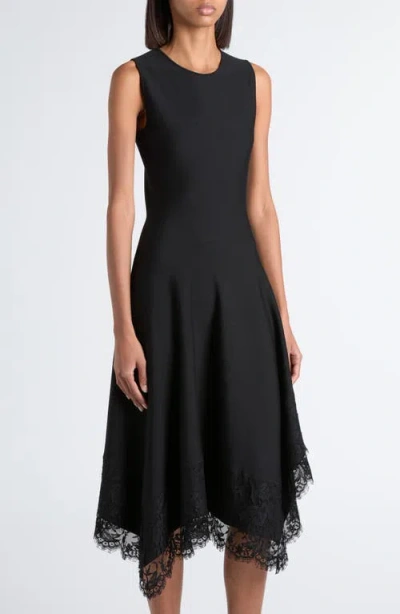 Alexander Mcqueen Asymmetric Hem Lace Trim Sleeveless Dress In Black