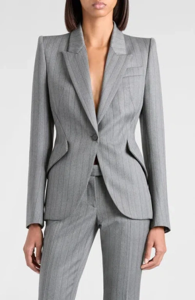 Alexander Mcqueen Single-breasted Houndstooth Blazer In Gray
