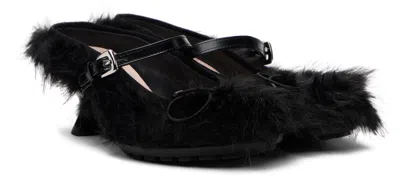 Simone Rocha Black Faux Fur Grip Mule Heels In Black