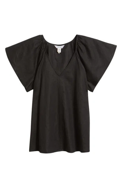 Tommy Bahama Coastalina Flutter Sleeve Linen Top In Black