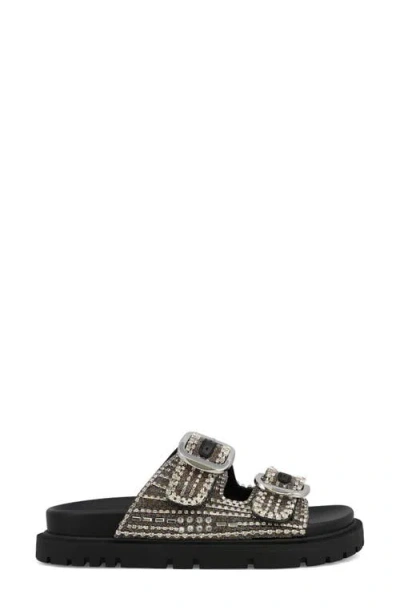 Mia Women's Thora Double Buckle Stone Detailed Slide Sandals In Black