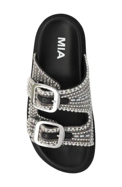 Mia Women's Thora Double Buckle Stone Detailed Slide Sandals In Black