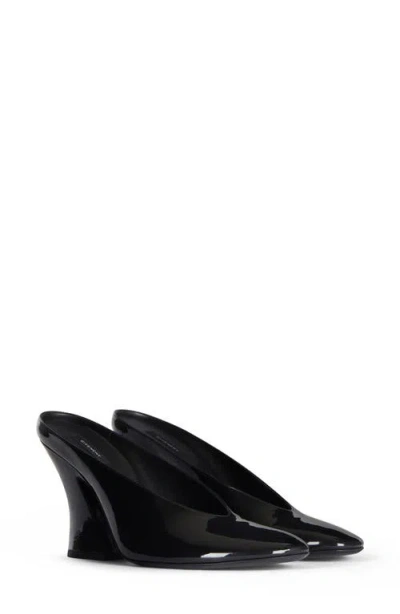 Givenchy Glossy Finish Curved Heel Pointed Toe Mules In Black