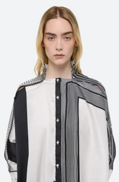 Helmut Lang Oversized Mixed Print Blouse In Gray