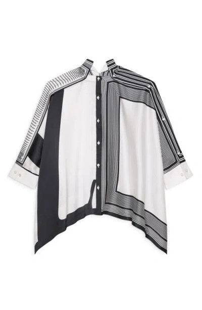 Helmut Lang Oversized Mixed Print Blouse In Gray