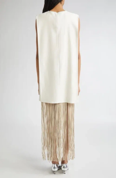 Sportmax Finnici Fringe Cady Sheath Dress In White