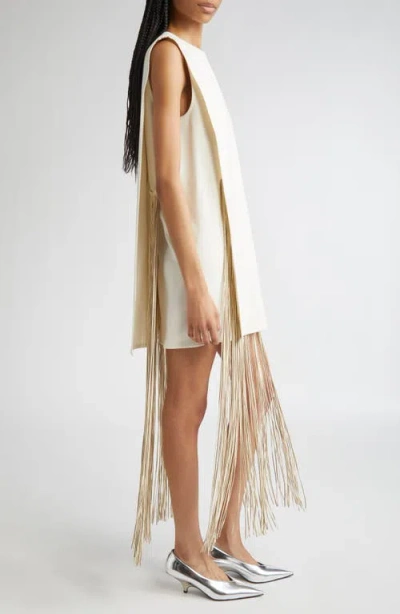 Sportmax Finnici Fringe Cady Sheath Dress In White