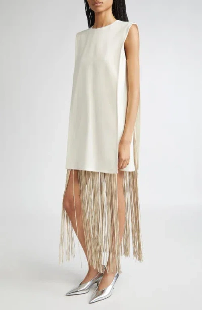 Sportmax Finnici Fringe Cady Sheath Dress In White
