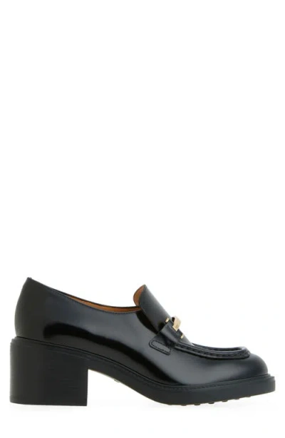 Tod's Block Heel Round Toe Loafers With Hardware In Black