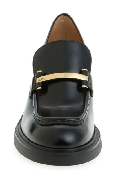 Tod's Block Heel Round Toe Loafers With Hardware In Black