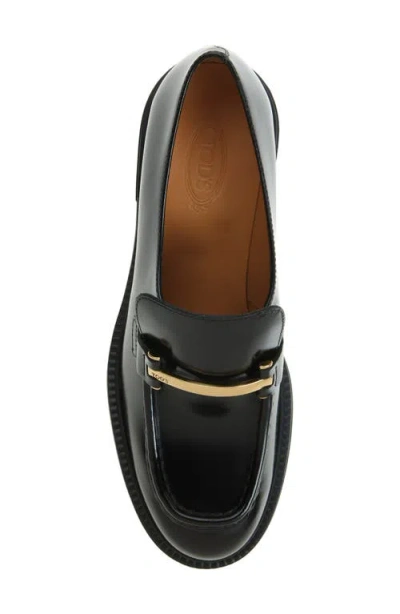 Tod's Block Heel Round Toe Loafers With Hardware In Black