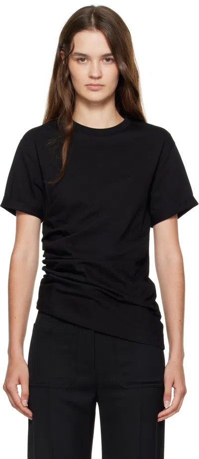 Victoria Beckham Asymmetric Hem Gathered Detail T-shirt In Black