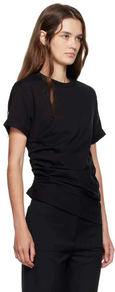 Victoria Beckham Asymmetric Hem Gathered Detail T-shirt In Black