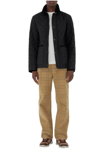 Burberry Diamond Quilted Jacket With Corduroy Collar In Black