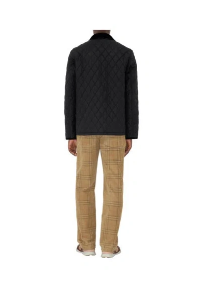 Burberry Diamond Quilted Jacket With Corduroy Collar In Black