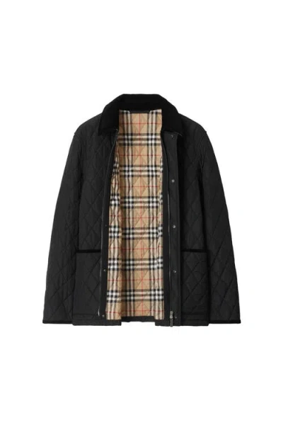 Burberry Diamond Quilted Jacket With Corduroy Collar In Black