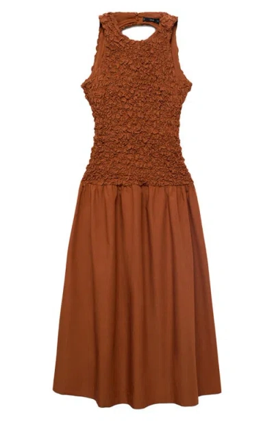 Mango Textured Bodice Open Back Sundress In Brown